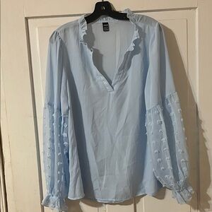 SHEIN Light Blue Blouse with Ruffled Sleeves